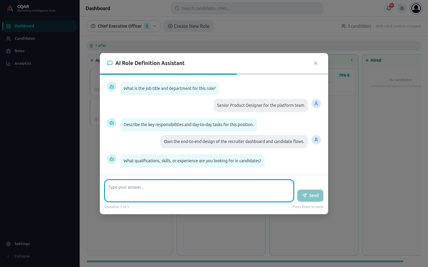 AI Role Definition Assistant chat with the first two answers in the history